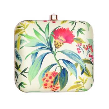Light green floral printed clutch bag for women with detachable strap 1
