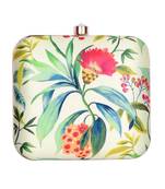 Light green floral printed clutch bag for women with detachable strap