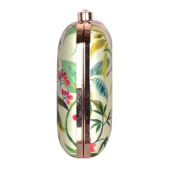 Light green floral printed clutch bag for women with detachable strap 2