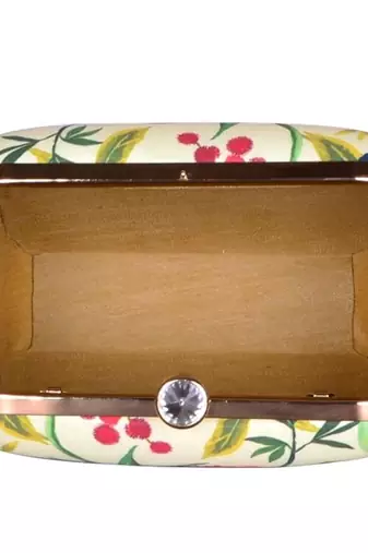 Light green floral printed clutch bag for women with detachable strap