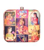 Mughal miniature printed clutch bag for women with detachable sling