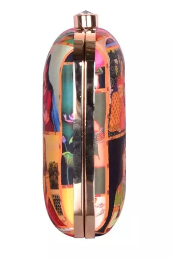 Mughal miniature printed clutch bag for women with detachable sling