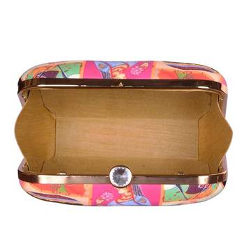 Mughal miniature printed clutch bag for women with detachable sling 3
