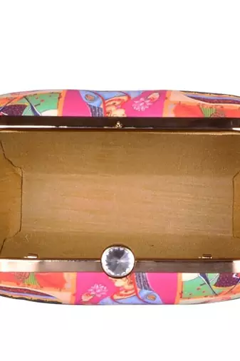 Mughal miniature printed clutch bag for women with detachable sling