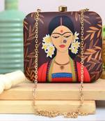 The portrait of indian women printed clutch bag for women with detachable strap