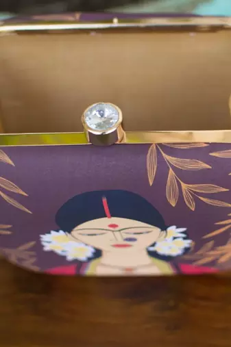 The portrait of indian women printed clutch bag for women with detachable strap