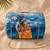 Blue & orange radha krishna printed box clutch bag for women with detachable strap