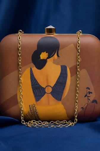 Indian women printed clutch bag for women with detachable strap