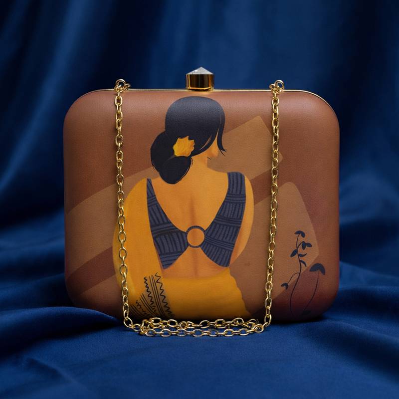 Indian women printed clutch bag for women with detachable strap