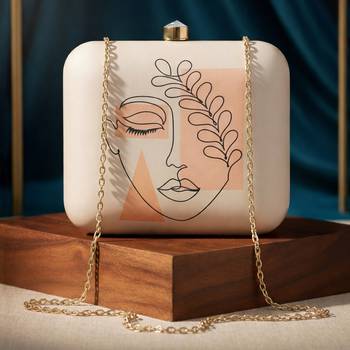 Womens face printed clutch bag for women with detachable strap 1