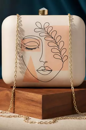 Womens face printed clutch bag for women with detachable strap
