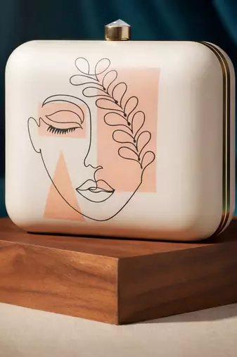 Womens face printed clutch bag for women with detachable strap