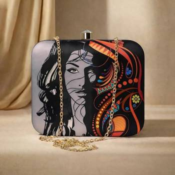 Grey printed clutch bag for women with detachable strap 1
