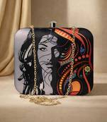 Grey printed clutch bag for women with detachable strap