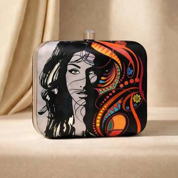 Grey printed clutch bag for women with detachable strap 2