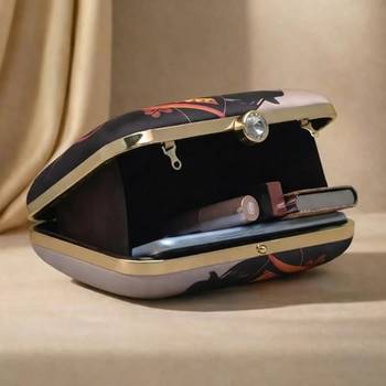 Grey printed clutch bag for women with detachable strap 3