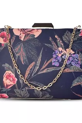 Floral printed clutch bag for women with detachable strap
