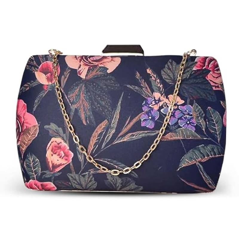 Floral printed clutch bag for women with detachable strap