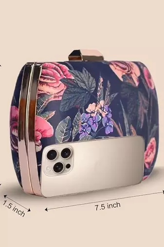 Floral printed clutch bag for women with detachable strap