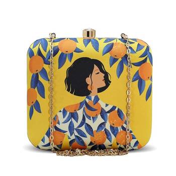 Orange girl printed clutch bag for women with detachable strap 1