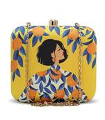 Orange girl printed clutch bag for women with detachable strap