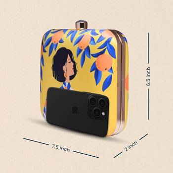 Orange girl printed clutch bag for women with detachable strap 2