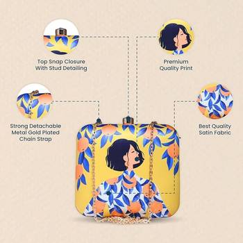 Orange girl printed clutch bag for women with detachable strap 3