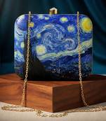 Starry night printed clutch bag for women with detachable strap