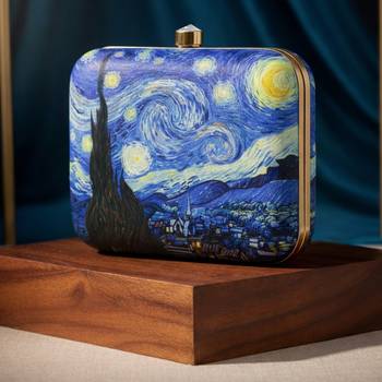 Starry night printed clutch bag for women with detachable strap 2