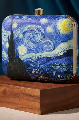 Starry night printed clutch bag for women with detachable strap