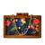 Woman brown & multicoloured printed wooden clutch bag for women with detachable strap