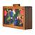 Woman brown & multicoloured printed wooden clutch bag for women with detachable strap