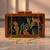 Leopard print wooden clutch bag for women with detachable strap
