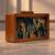 Leopard print wooden clutch bag for women with detachable strap
