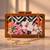 White floral wooden printed clutch bag for women with detachable strap