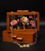 Floral wooden printed clutch bag for women with detachable strap