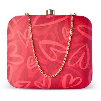 Red heart printed compact box clutch bag with detachable strap chain 1