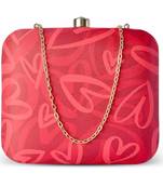 Red heart printed compact box clutch bag with detachable strap chain