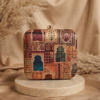 Mughal doors printed clutch bag for women with detachable sling 1