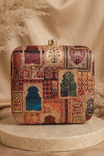 Mughal doors printed clutch bag for women with detachable sling