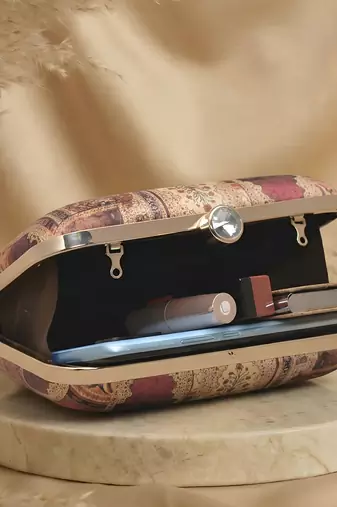Mughal doors printed clutch bag for women with detachable sling