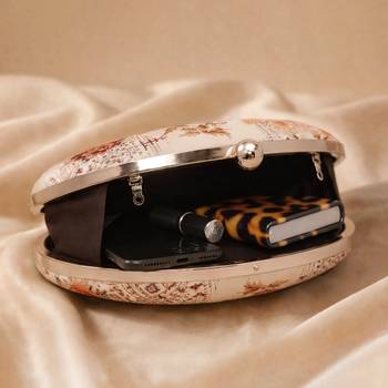 Oval floral birds print clutch bag for women with detachable strap 3