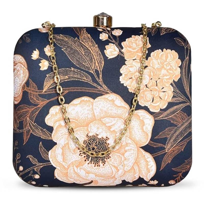 Black & off white floral printed sling clutch bag for women
