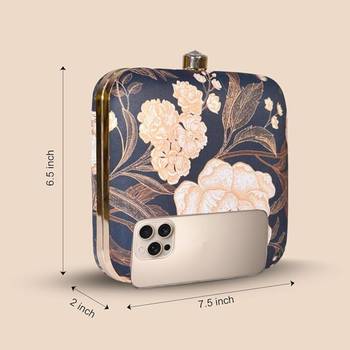 Black & off white floral printed sling clutch bag for women 2