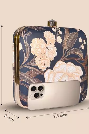 Black & off white floral printed sling clutch bag for women