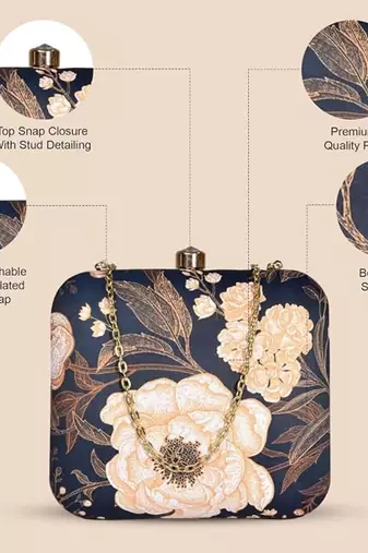 Black & off white floral printed sling clutch bag for women