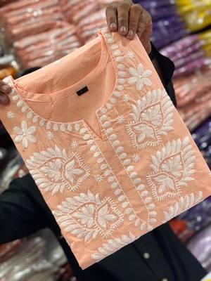 Women's Cotton Embroidered Kurta Pant with Dupatta -Peach 3
