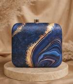 Blue & yellow marble printed box clutch bag for women with detachable strap
