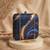 Blue & yellow marble printed box clutch bag for women with detachable strap