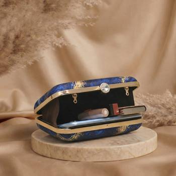 Blue & yellow marble printed box clutch bag for women with detachable strap 3